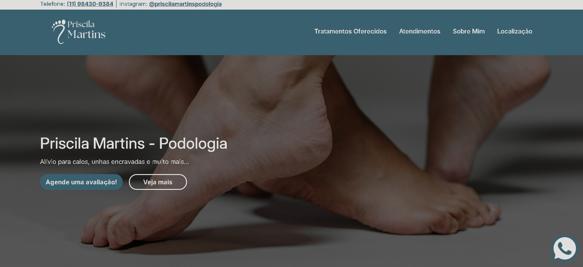 Página inicial do site Priscila Martins | Podologia